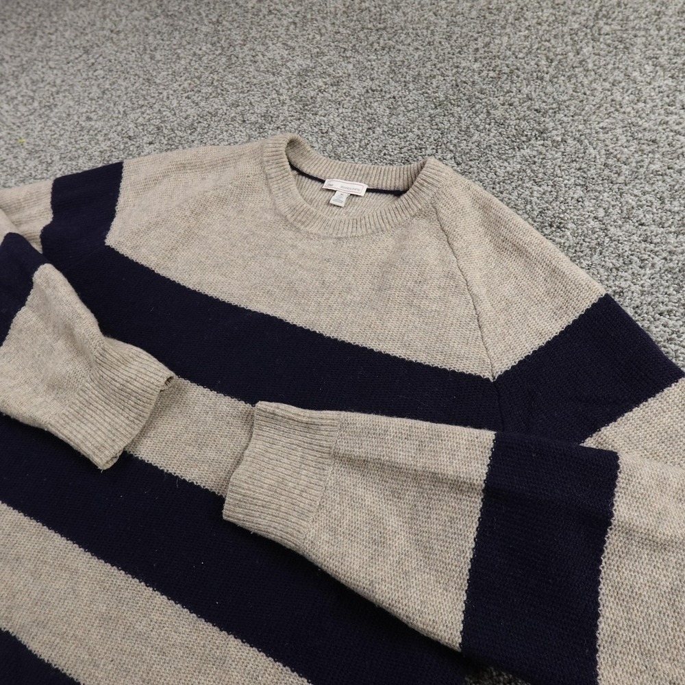 Gap Sweater Mens XL‎ Beige Blue Stripe Lambswool Rugby Pullover Crewneck Knit